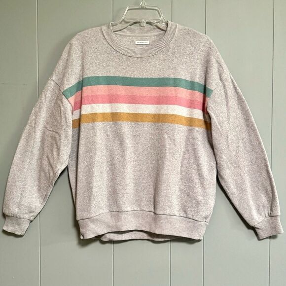 American Eagle Outfitters Tops - AMERICAN EAGLE AHH-Mazingly Soft Multicolor Striped Gray Sweatshirt Size Small